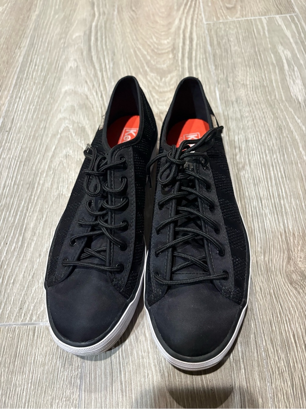 Keds Black Low-Top Knit Lace-Up Sneakers with White Sole